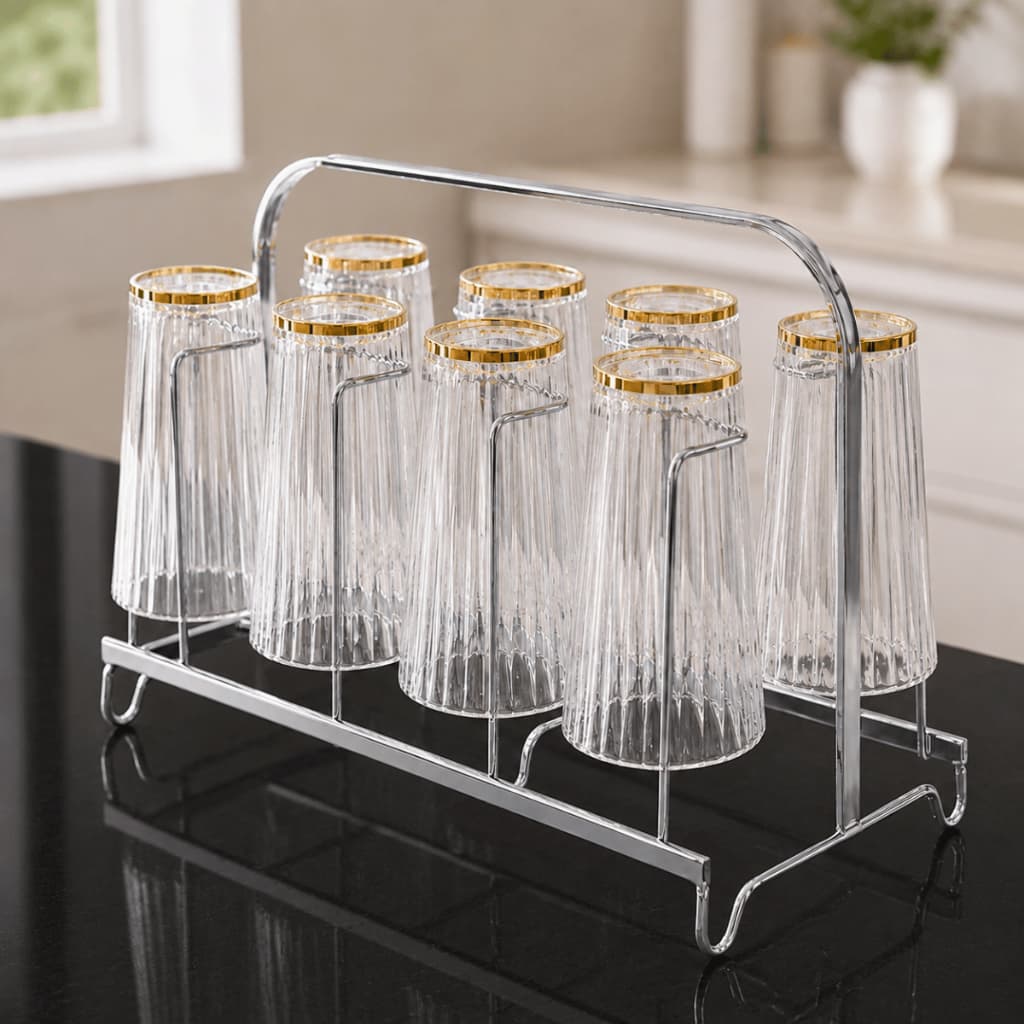 Porta Copos Suporte Escorredor de 8 Lugares Cromado Inox Organização Cozinha