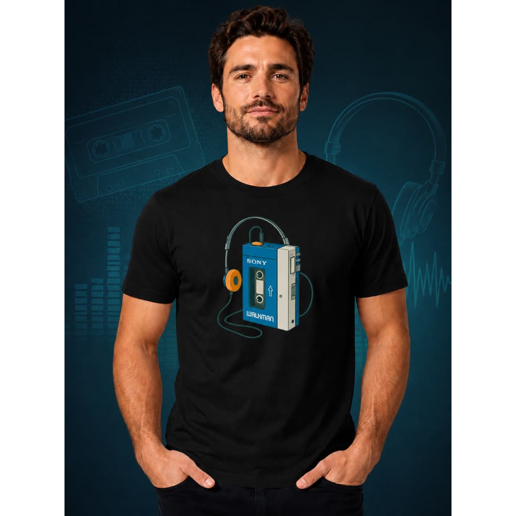 Camiseta Walkman anos 90 Fita Cassete Retro Nostalgia Adulto em 100% Algodão
