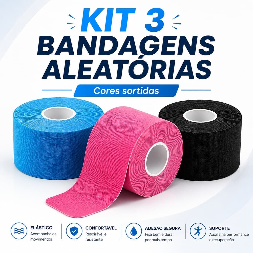 Kit 3 Fitas Kinesio Tape Bandagem Elástica Aleatoria Alivio Dor Previne Lesões Desincha Fisioterapia