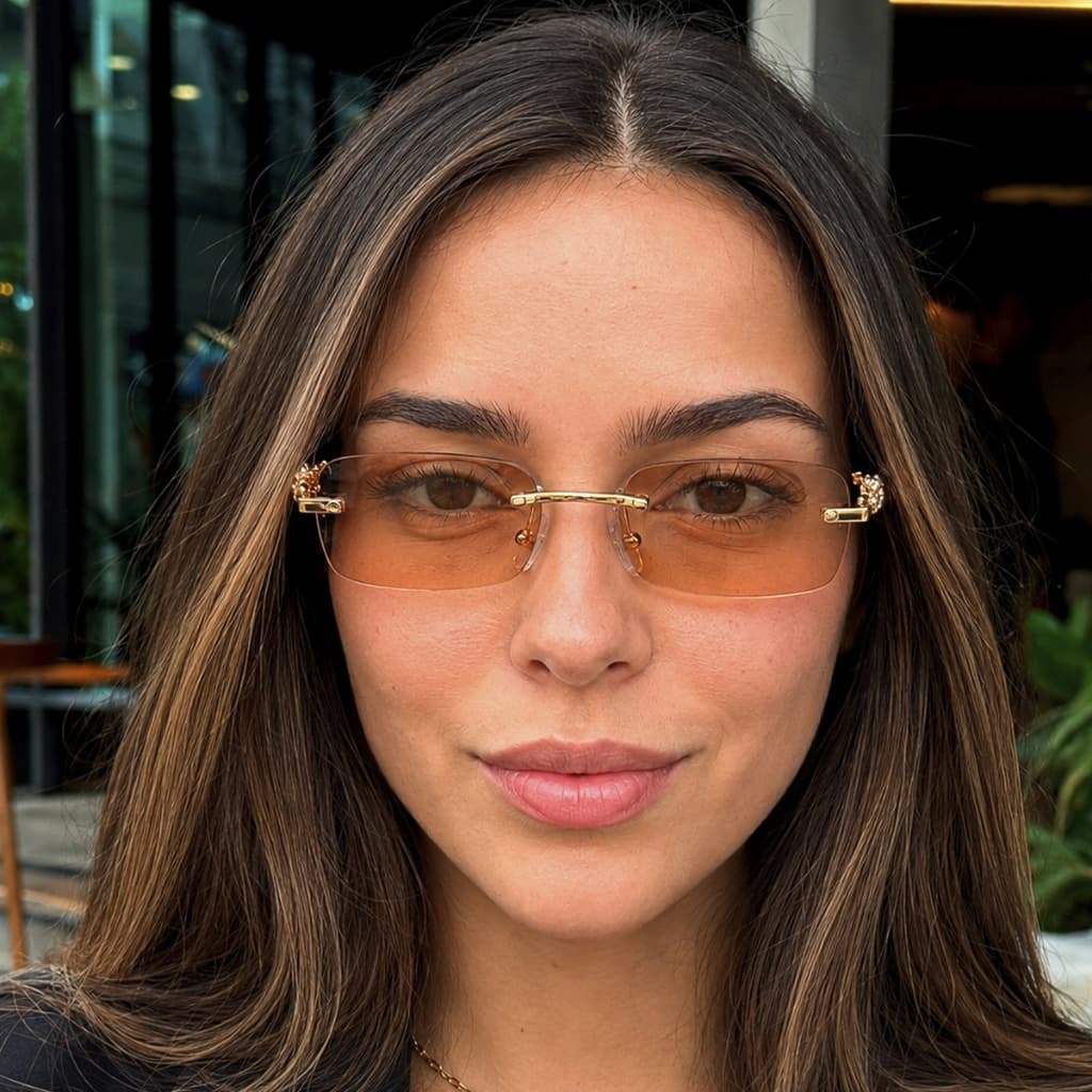 Óculos de Sol Feminino Ilook Premium Sem Aro Armação Metal Dourada UV400 Estilo Luxo Moderno Preto Leve Resistente