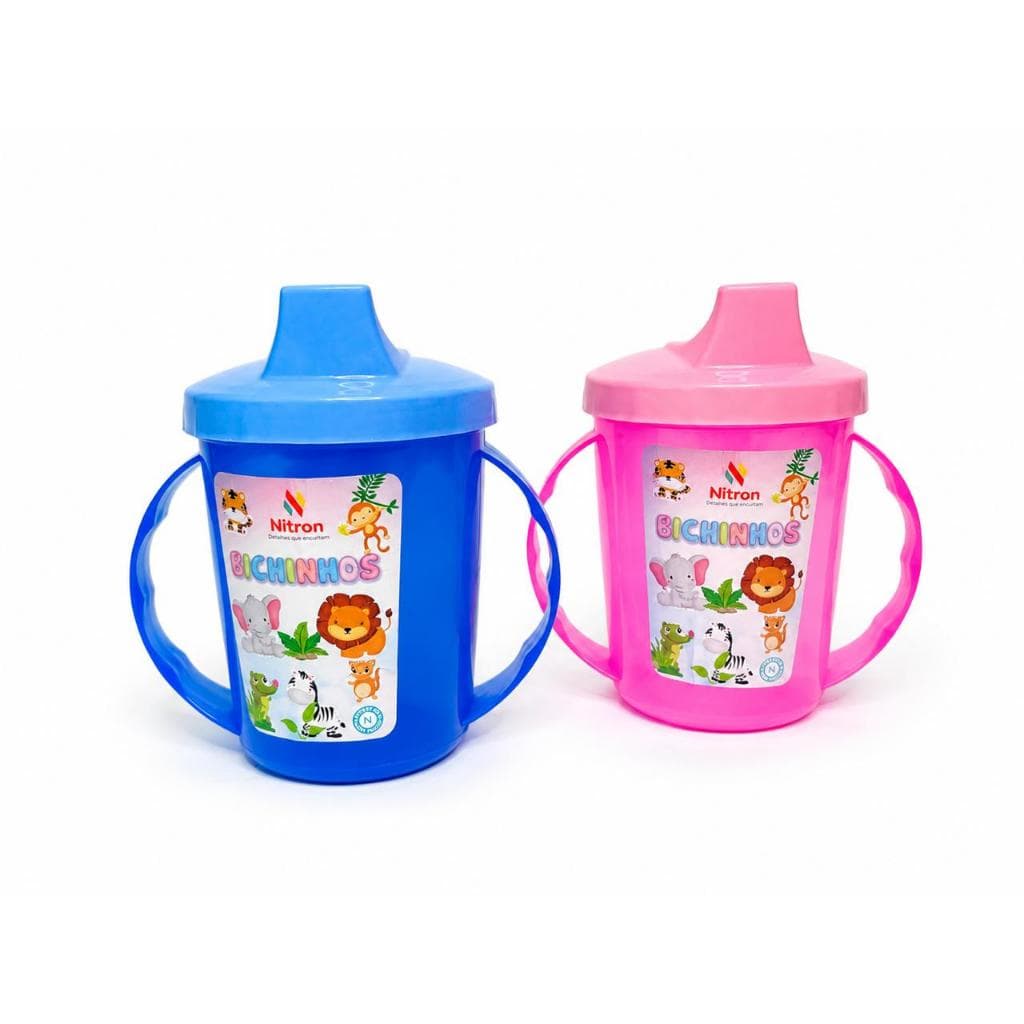 Kit Copo Infantil Bichinhos 320 ml Com Alça e Bico