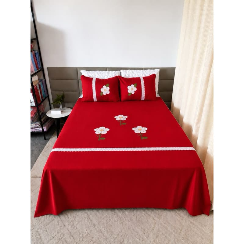lençol bordado aplicado casal lençol bordado artesanal tamanho 2,00x2,20 de Oxford