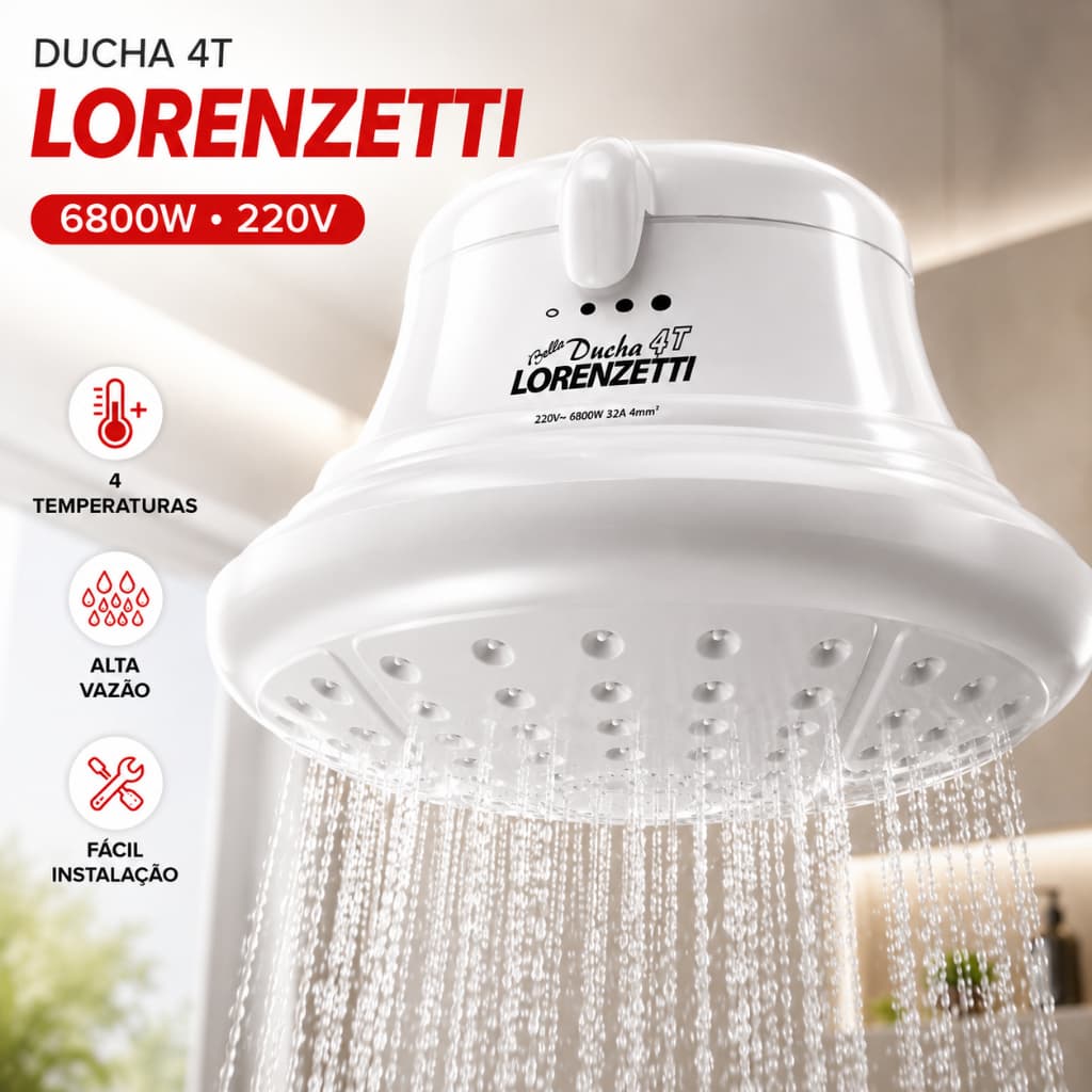 Ducha Bella Ducha Ultra 6800W 220V Branca Lorenzetti 4 Temperaturas