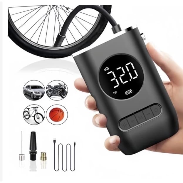 Mini Compressor de Ar Automotivo Inflador Digital Sem Fio - Calibrador Pneus Carro Moto Bicicleta Bola Recarregável USB