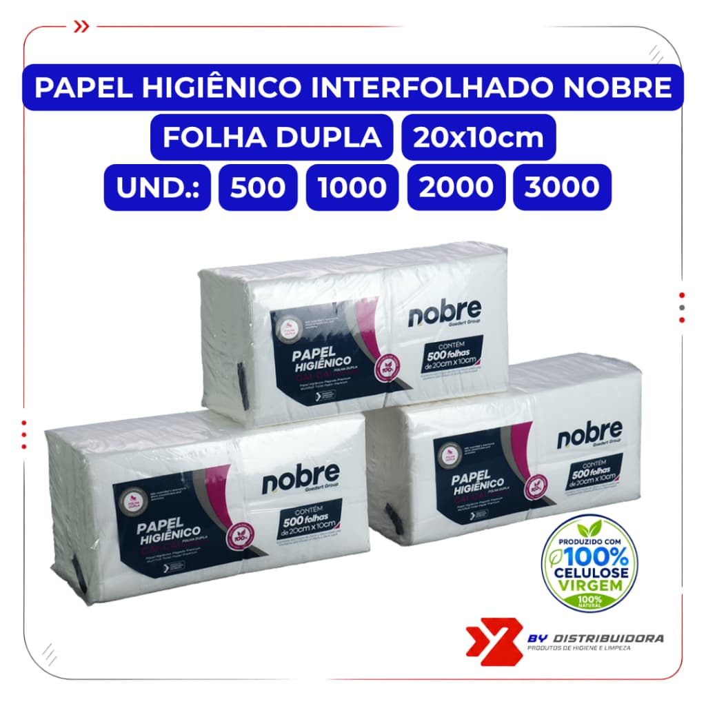 Papel Higiênico Interfolhado Premium Nobre 20x10cm Folha Dupla 100% Celulose Dispenser Alta Absorção