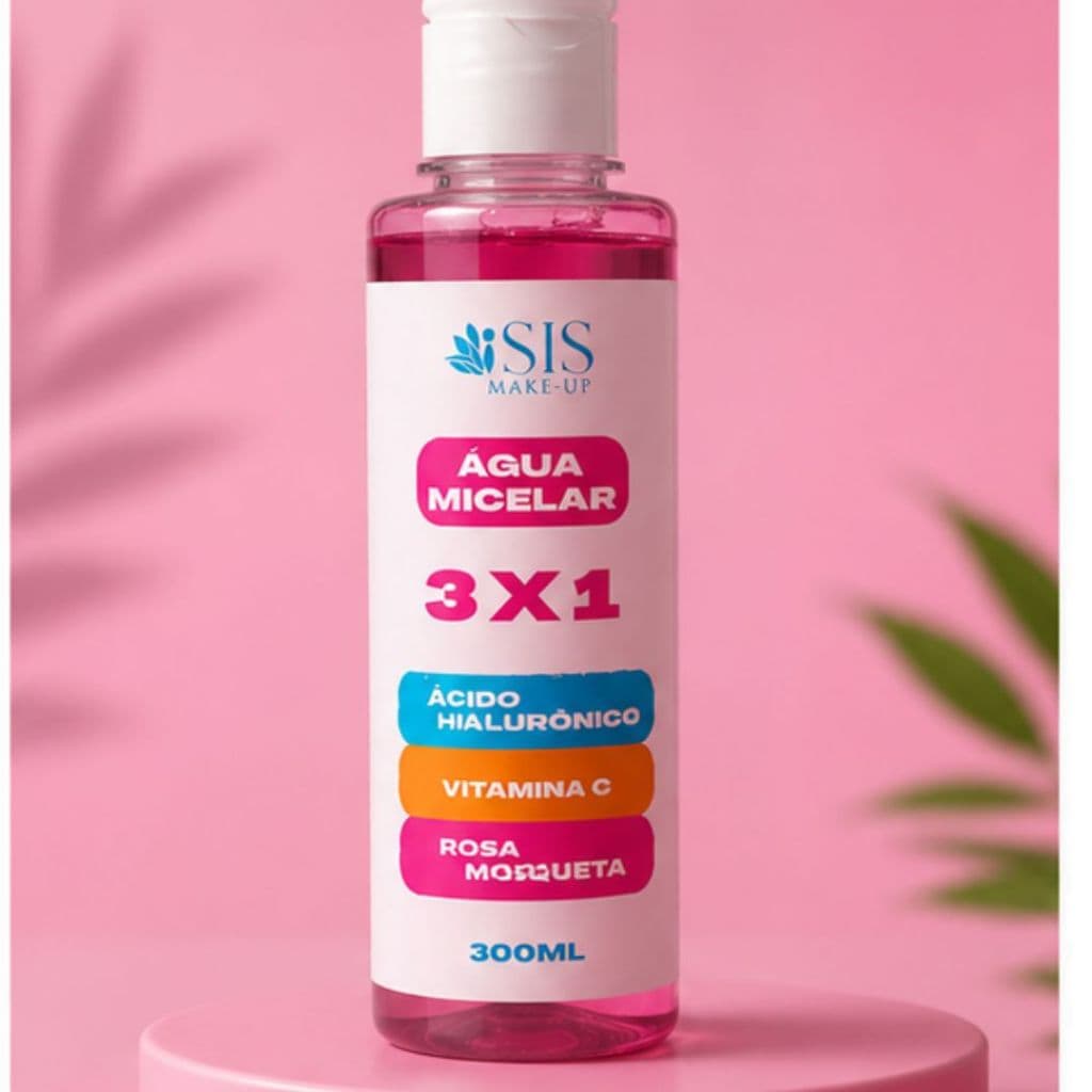 Água Micelar 3x1 Sis Make-Up 300ml Limpa Demaquila Hidrata Com Ácido Hialurônico Vitamina C Rosa Mosqueta
