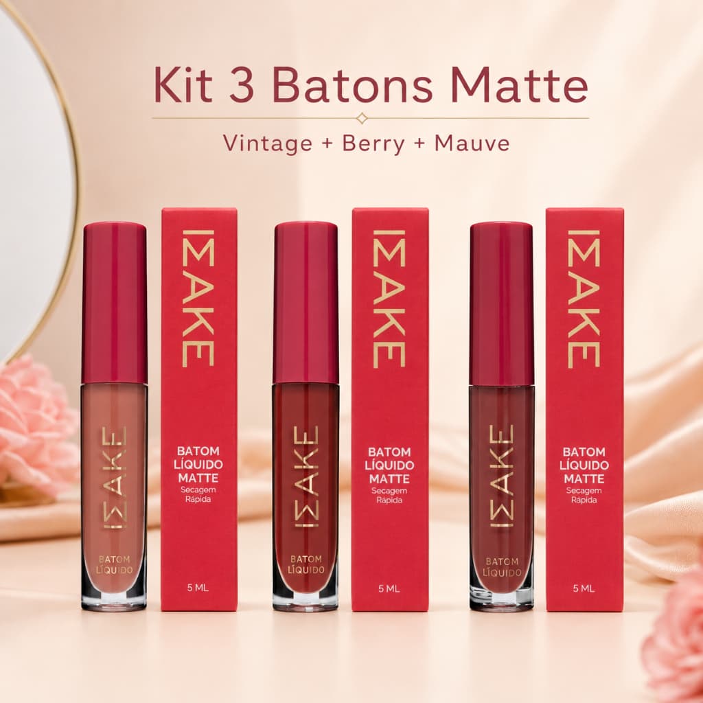 Kit 3 Batons Líquidos Matte Imake Vintage Berry Mauve 5ml Secagem Rápida Sofisticado
