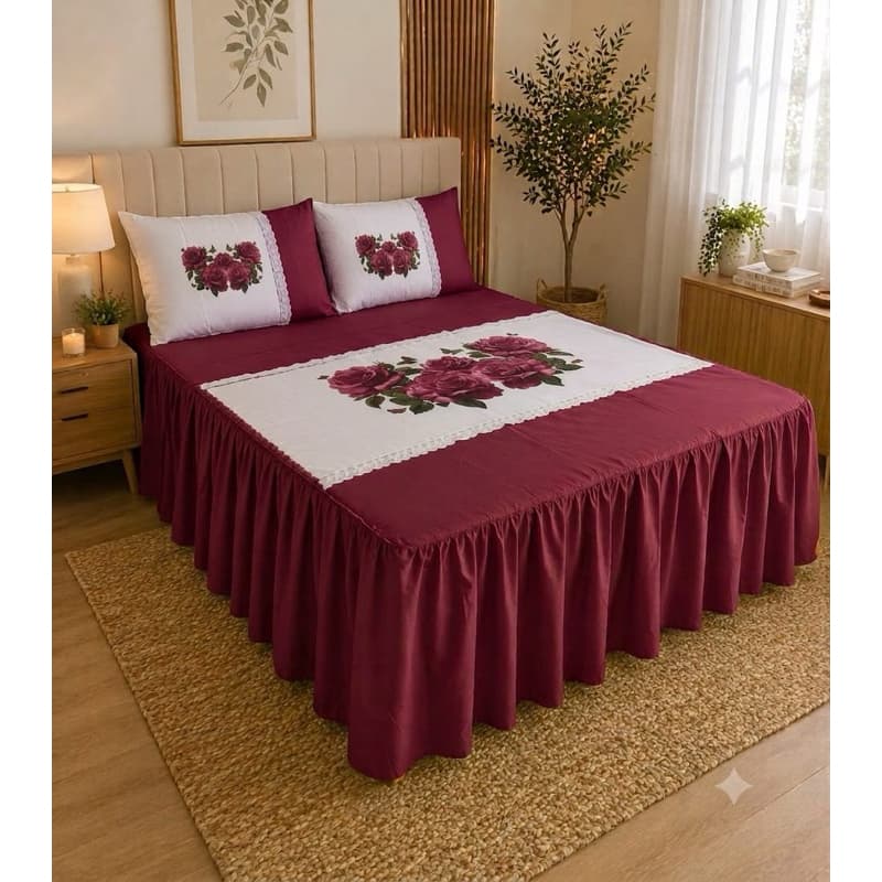*COLCHA FLORAL COM BABADO* •Super box 245x255 •Bico de cambraia nas fronhas