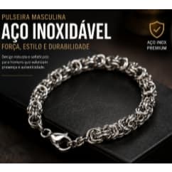Pulseira Masculina em aço inoxidável / 20 cm/ cor prateada/ com fecho
