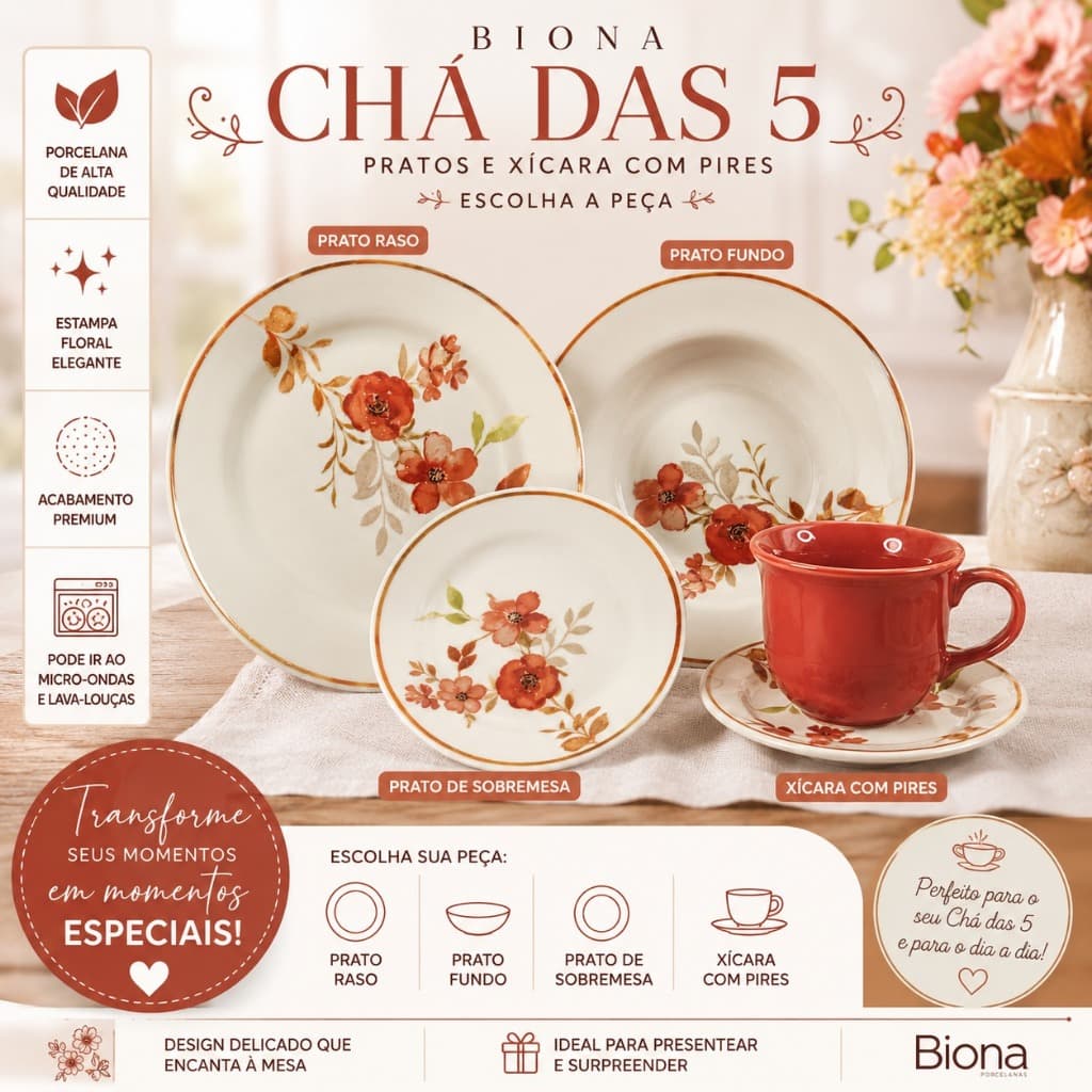 Biona chá das 5– Pratos e Xícara com Pires (Escolha a Peça)
