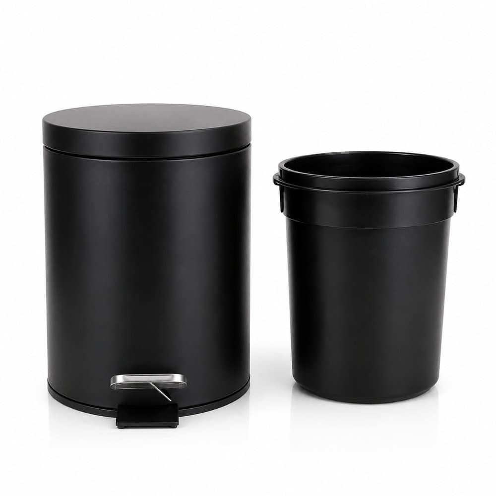 Lixeira Inox Preta Fosca 5 Litros Com Pedal E Balde Removível Banheiro Cozinha Escritório Premium