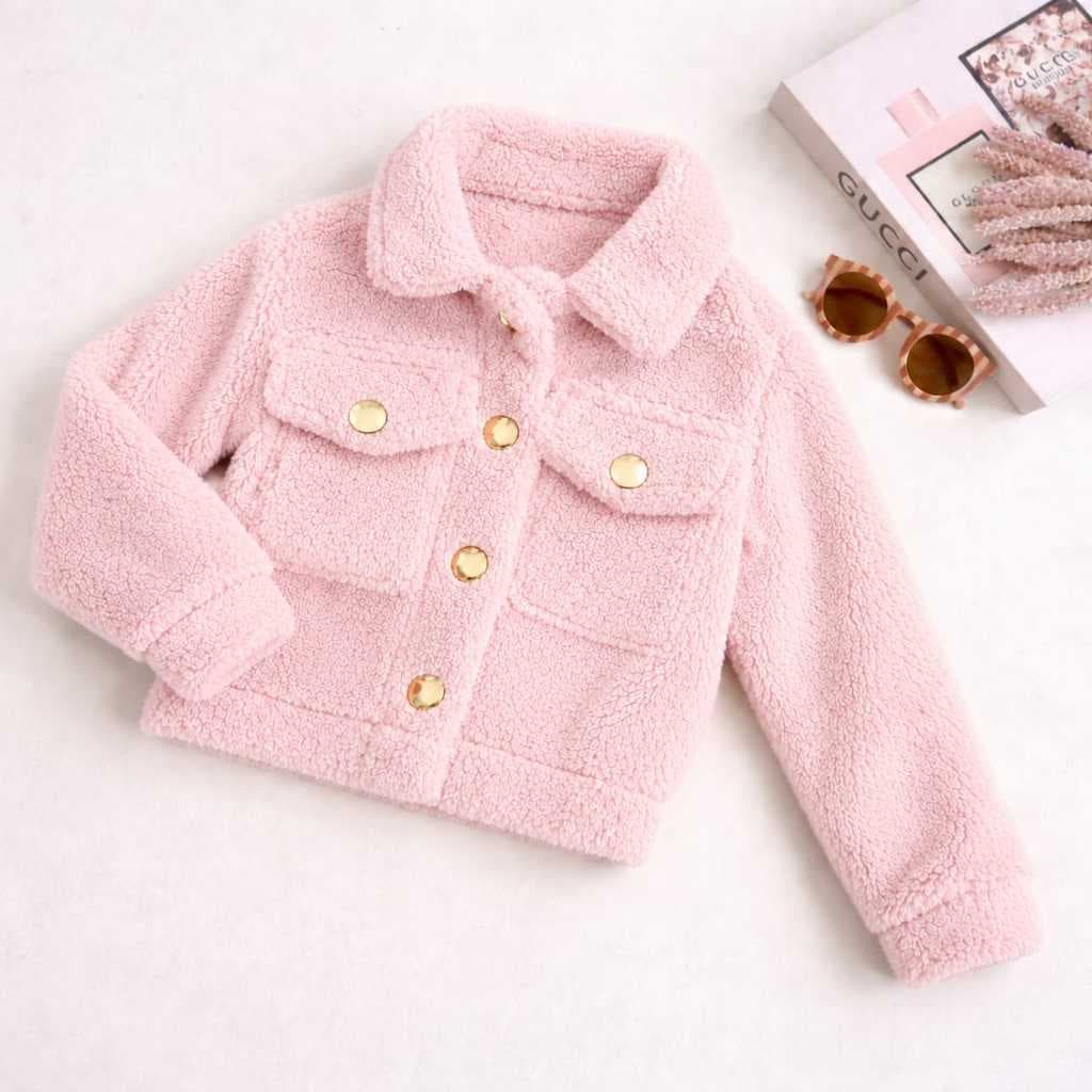 Casaco Menina Teddy infantil com bolsos funcionais na frente super macio,quentinho para o inverno