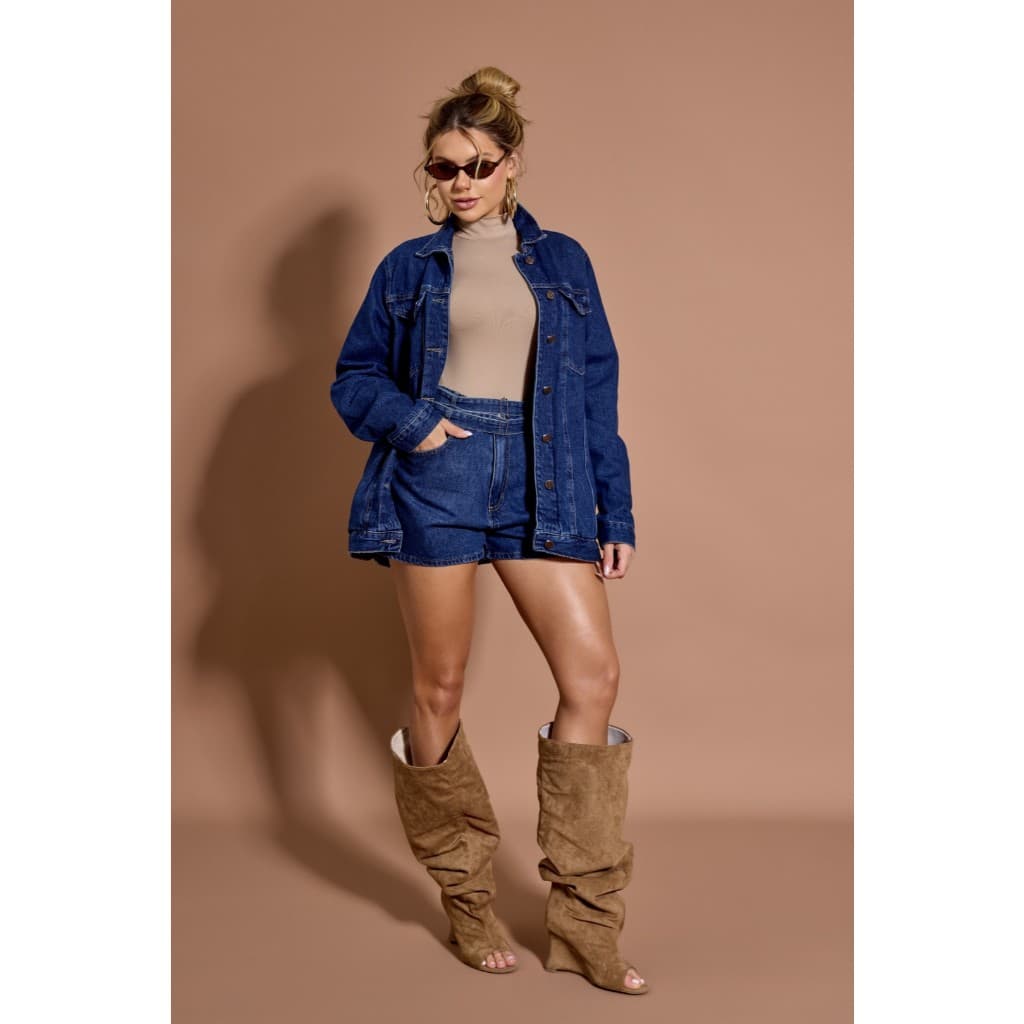 JAQUETA OVER - CLARO MEDIO MAR - jaqueta jeans feminina grande tendencia moda blogueira glitter jeans alta qualidade