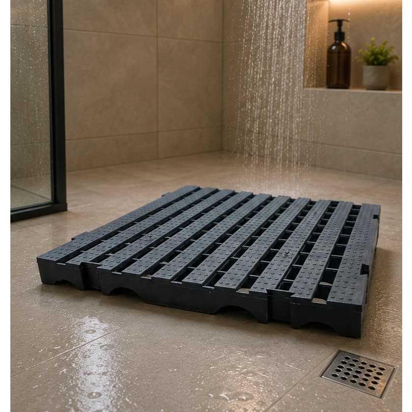 Piso Plastico Modular Estrado Vazado 50x50cm Antiderrapante Preto Duravel