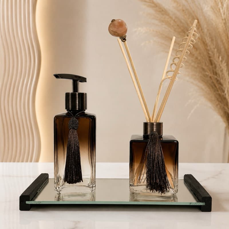 kit Aromatizador Difusor / Saboneteira Amadeirado Bronze Luxo Exclusivo Artesanal Lar Aconchegante