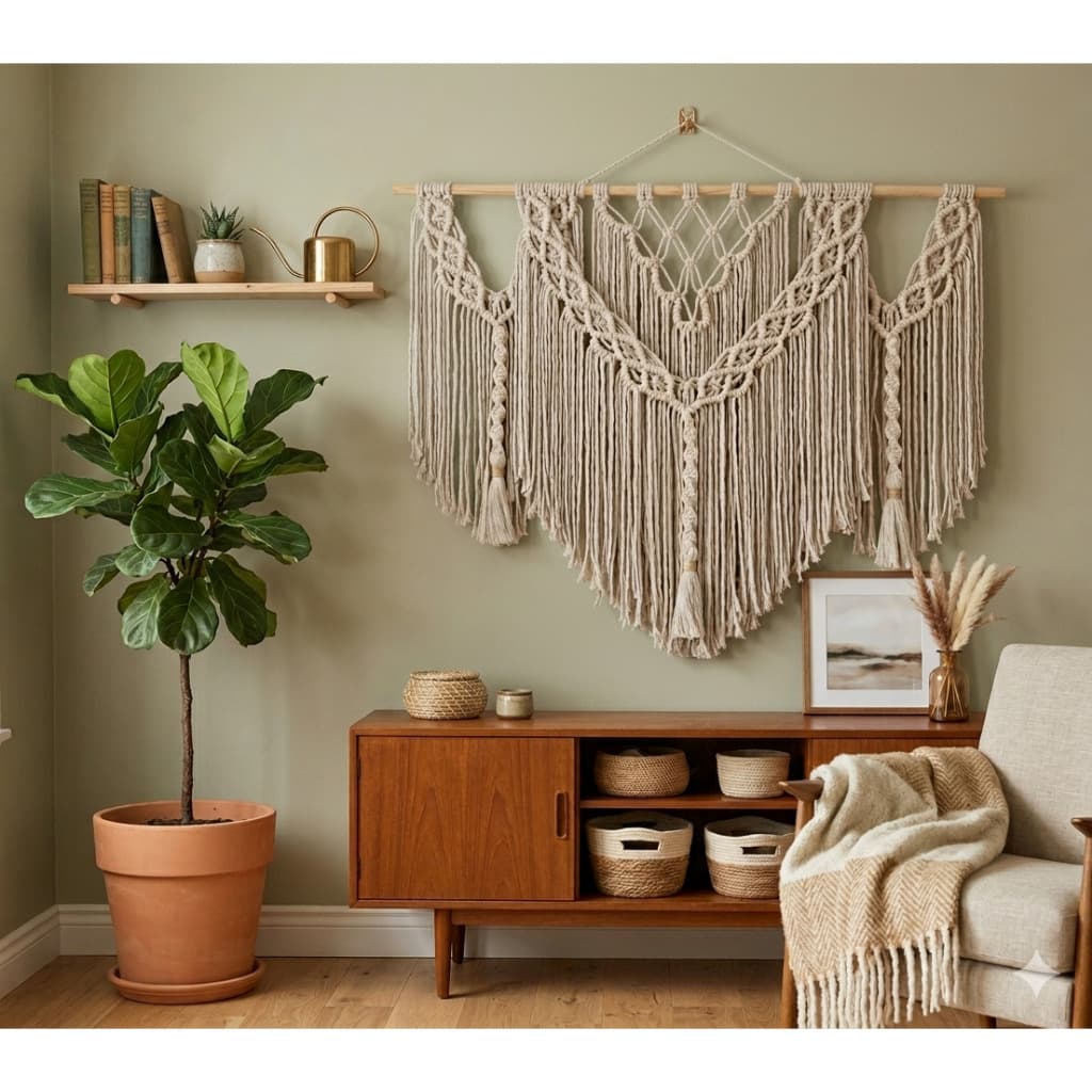 Painel Grande Anny em macrame parede tapeçaria 1mt x 80Alt