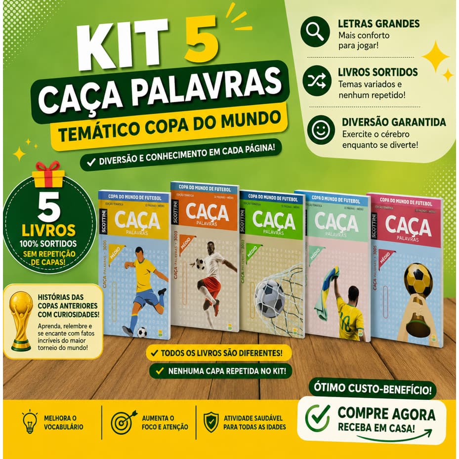 Kit Caça Palavras Temático Copa do Mundo