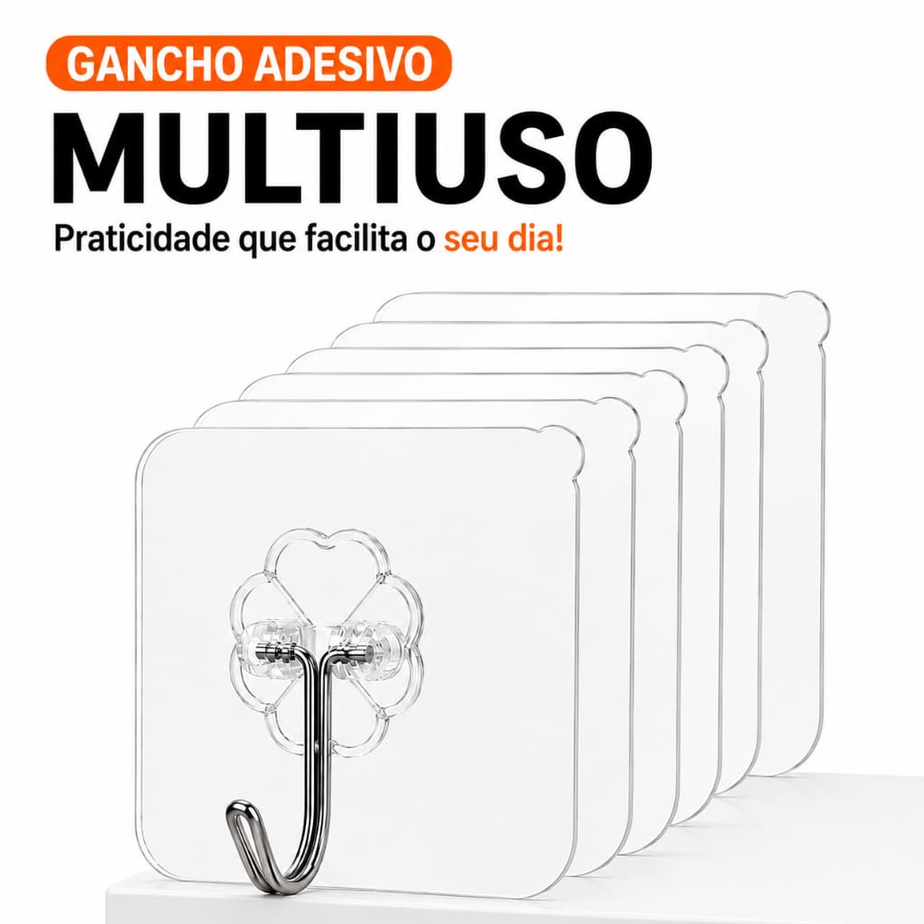 kit 20 | 10 | 05, Gancho Adesivo de Parede Cozinha Banheiro Transparente Multiuso Autocolante Impermeável