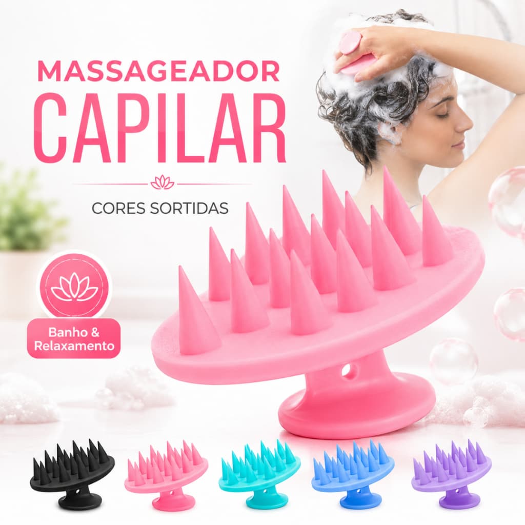 Escova Massageadora Cour Cabeludo Silicone Manual Cor Sortida