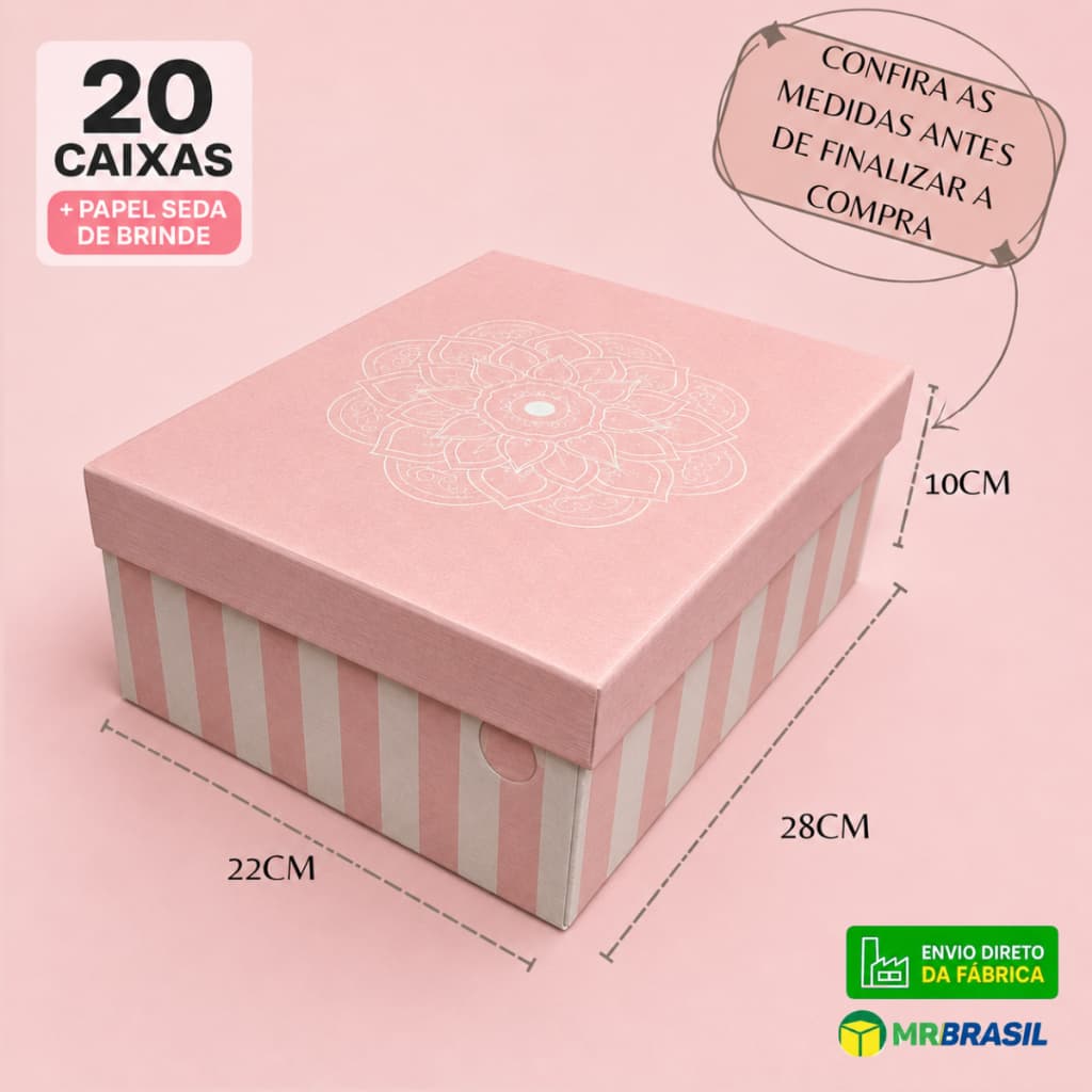 Kit c/ 20 Caixas de Papelão 28x22x10 cm –Rosa - Ideal para Envios e Armazenamento Calçados