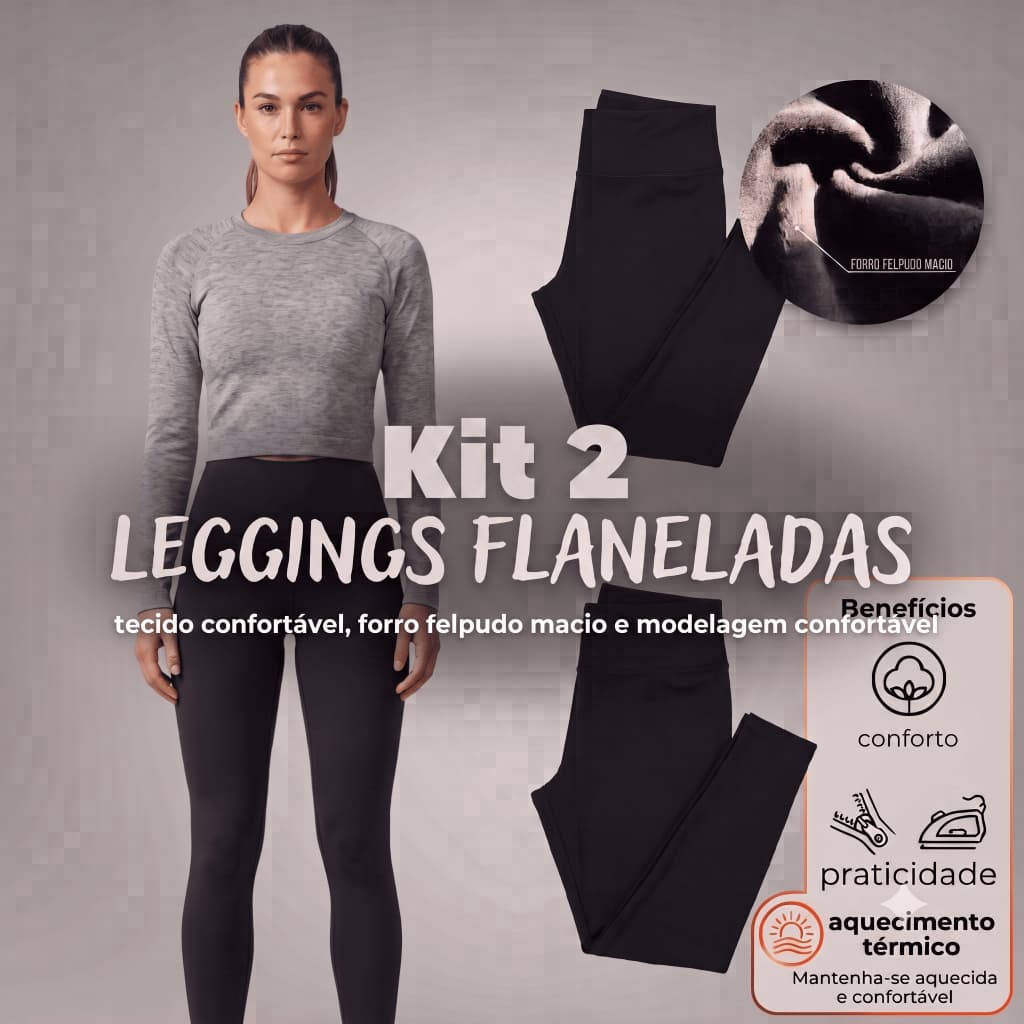 Kit 2 Calças Femininas Legging Flaneladas Peluciadas Térmicas Inverno