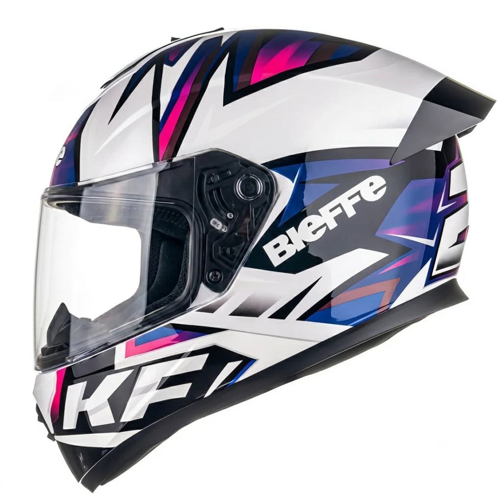 Capacete Fechado Moto Feminino Bieffe B12 Kf Branco Perola Roxo Viseira Cristal Confortável Fashion