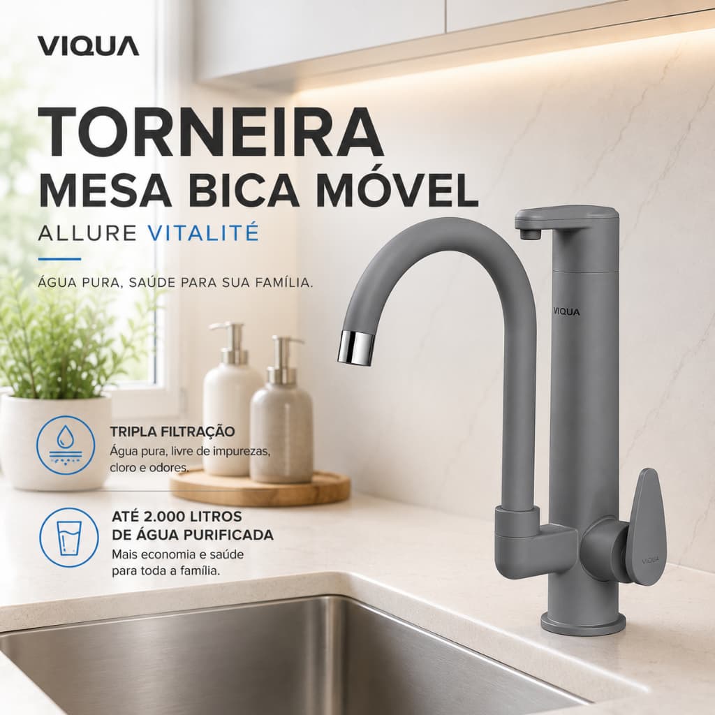 Torneira Moderna Cinza Purificador Torneira de Mesa C/ Filtro Torneira de Cozinha Torneira Gourmet