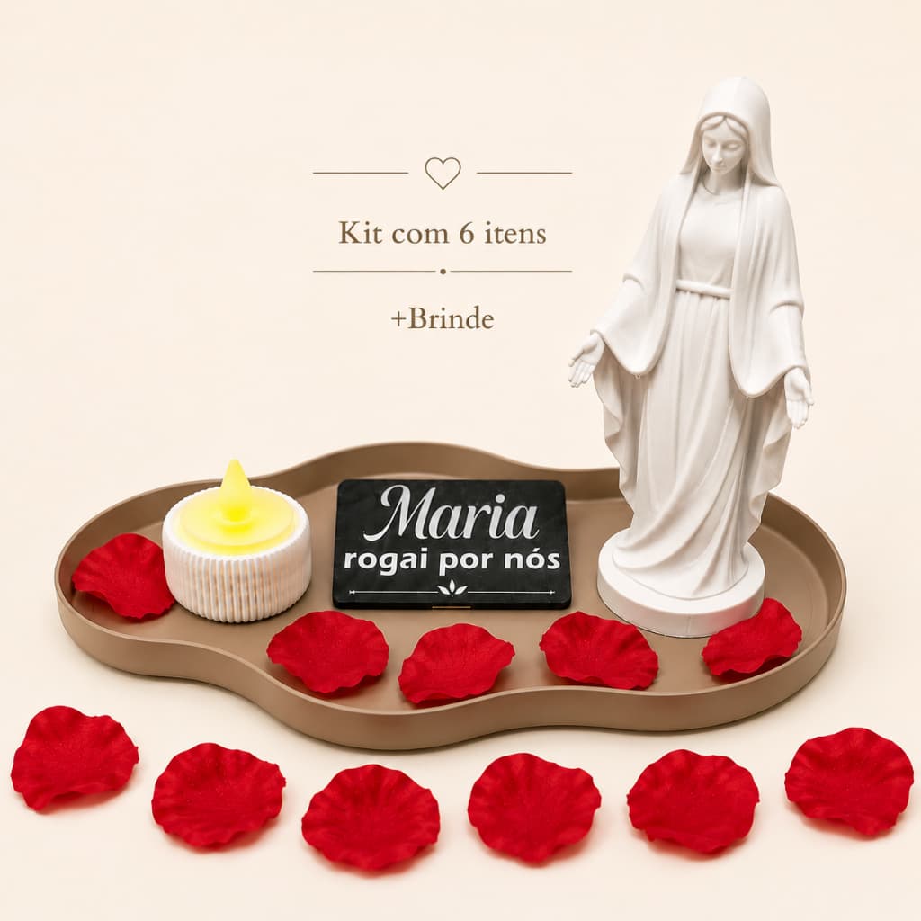 Kit Nossa Senhora decoração religiosa Oratório Decorativo 7 Itens + Brinde