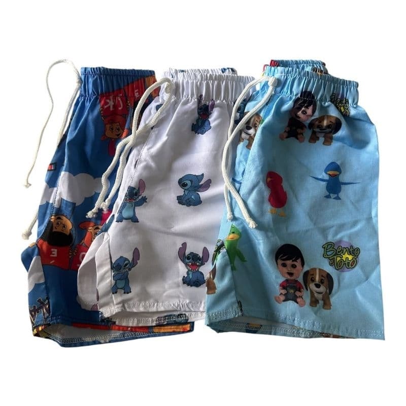Short tactel infantil masculino personagem menino temática Léo caminhão Hulk STCH três palavrinhas diversos