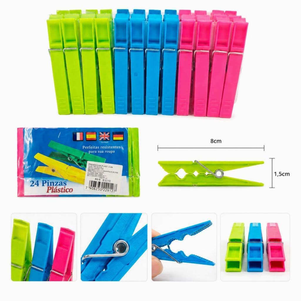Kit 24/48/120 Prendedores de Roupa Plástico 8cm Resistente Varal Colorido