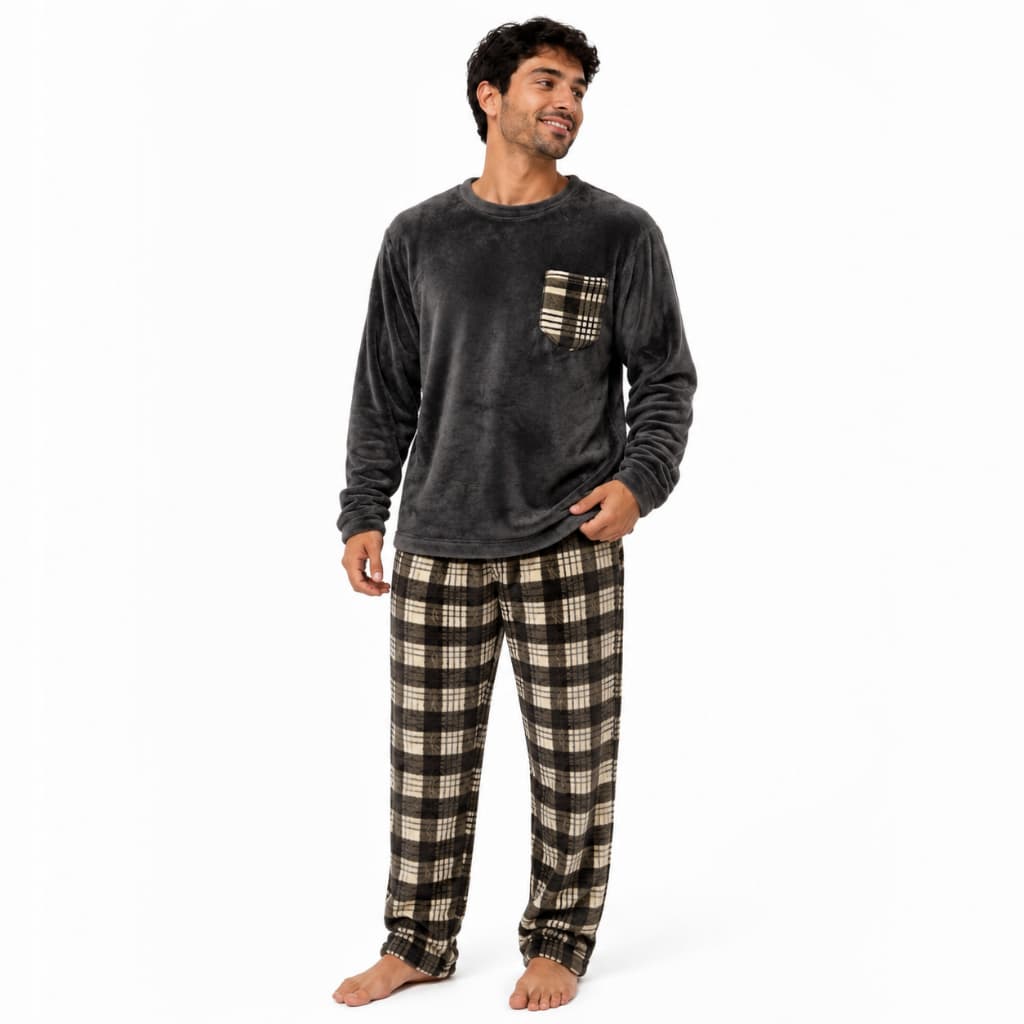 Promoção Pijama masculino Xadrez Plush Inverno Quentinho Importado