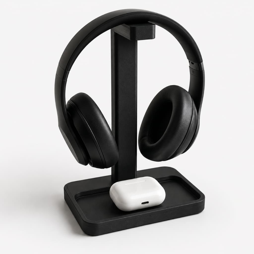 Suporte para Headset Fone de Ouvido com Bandeja Organizadora de Mesa para Setup Gamer Escritório