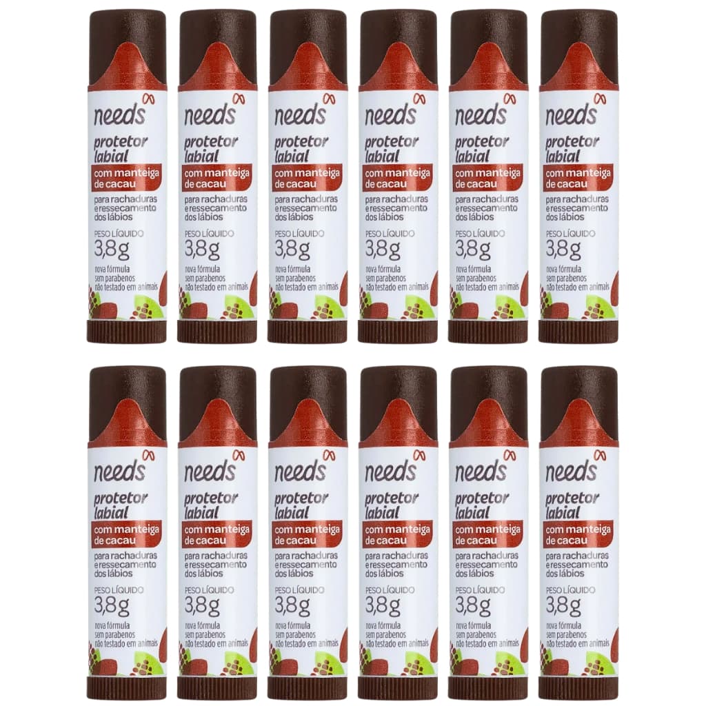 Kit 12 unidades - Protetor Labial Com Manteiga De Cacau 3,8g