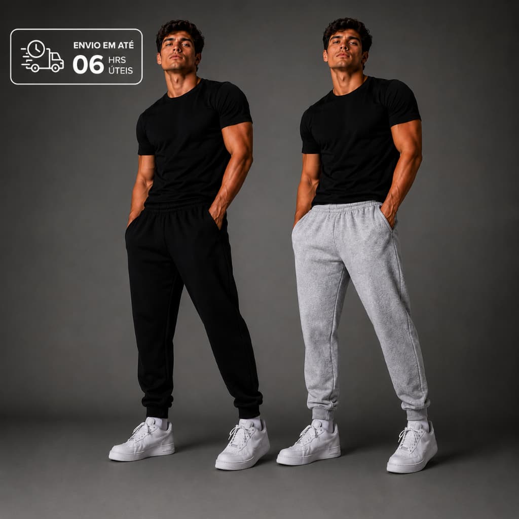 Kit 2 Calça Jogger Moletom Masculina Conforto Estilosa Fitness Inverno Quente Confortável com Bolso