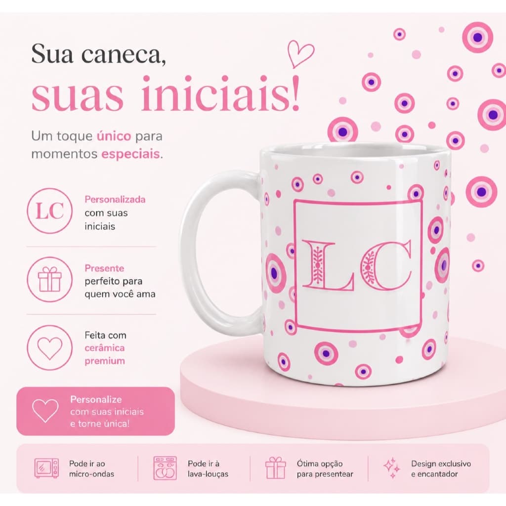 Caneca Energia- Personalizada com Iniciais em Porcelana 325ml Presente Exclusivo