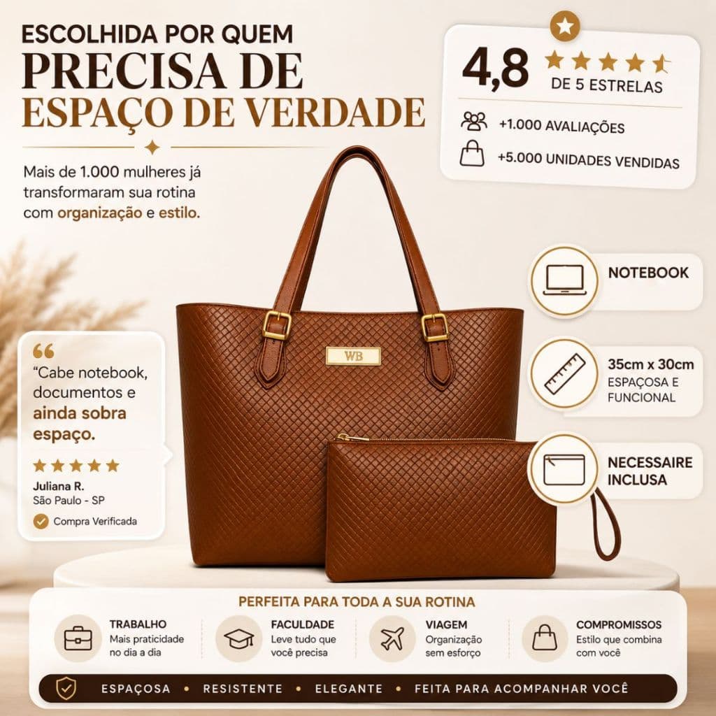 Bolsa Shopping Com Alça De Ombro Grande Espaço Interno Willibags