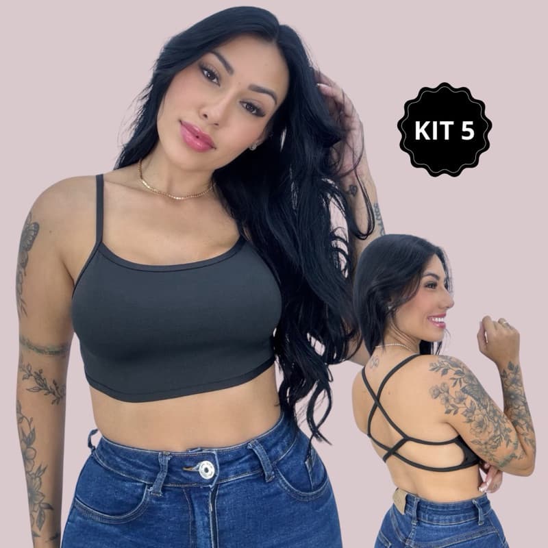 KIT 5 Top Transpassado fitness e casual
