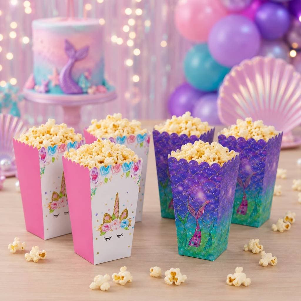 Kit 12 Caixinhas Embalagem Pipoca Decoração Unicórnio Sereia Festa Aniversário Infantil Temático