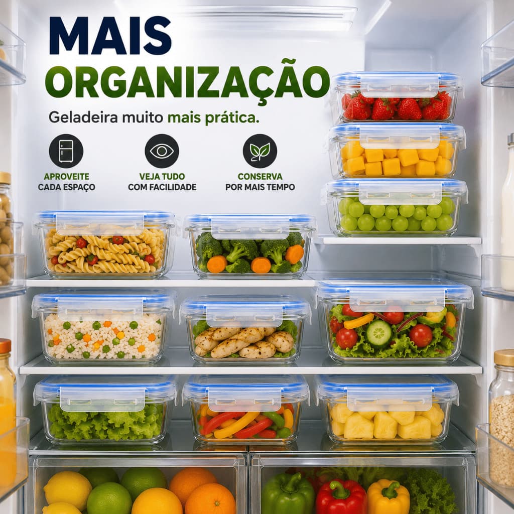 Pote Hermético Retangular 640ml Vidro Borossilicato com Tampa e Travas Vedação