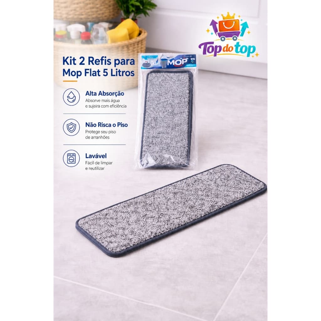Kit 2 Refil para Mop Flat 5 Litros Microfibra Alta Absorção Limpeza Cerâmica Madeira Porcelanato