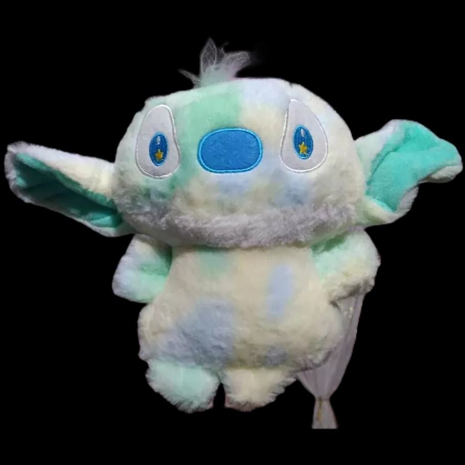 cores pastel estilo "tie-dye" colorido pelúcia do Stitch, personagem