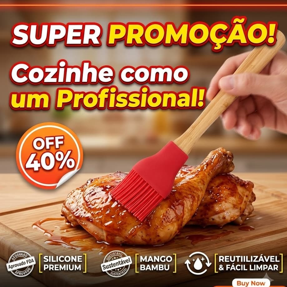 Pincel de Silicone Mor Cabo Madeira Bambu Untar Bolos Churrasco e Pães Antiaderente Premium ENVIO JA
