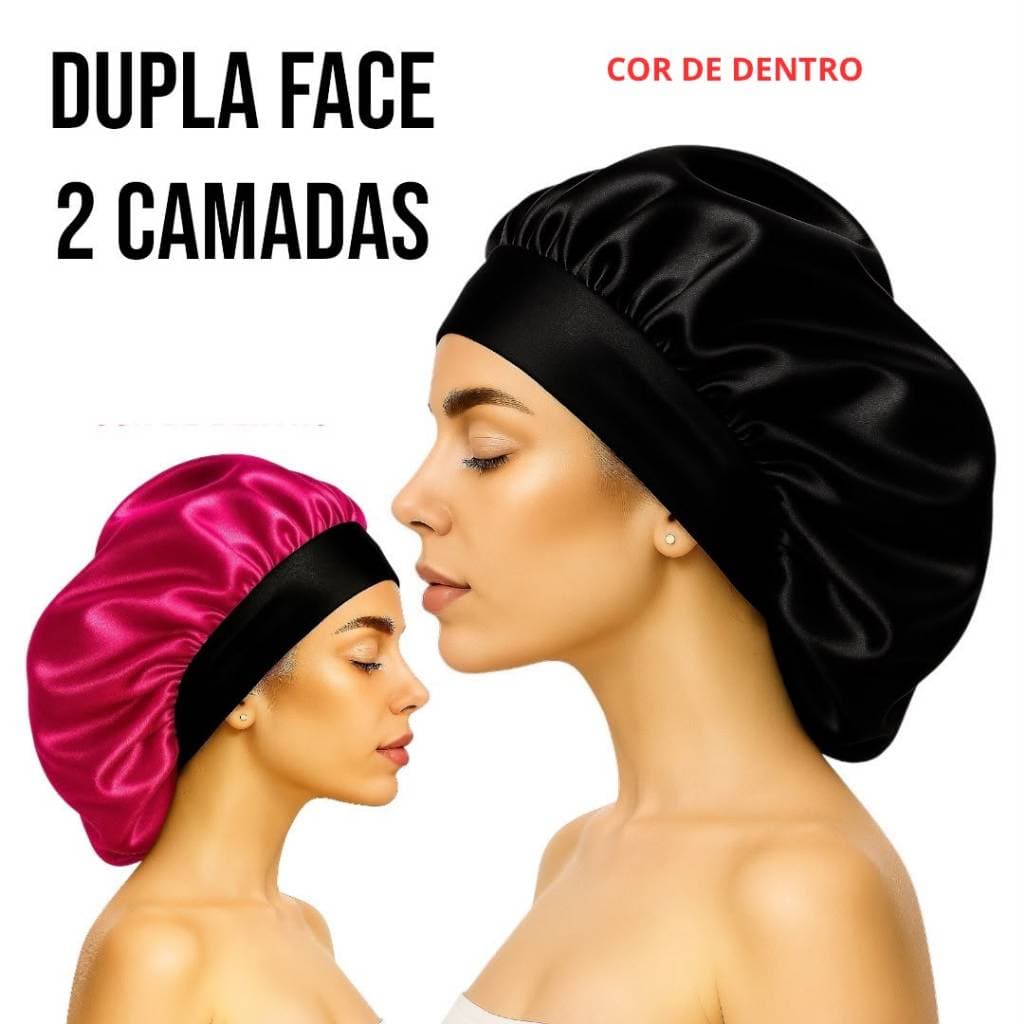 Touca de Cetim Dupla Face Premium | 2 Camadas | 2 Cores em 1 | Faixa Elástica Anti Frizz para Cabelos Cacheados, Crespos