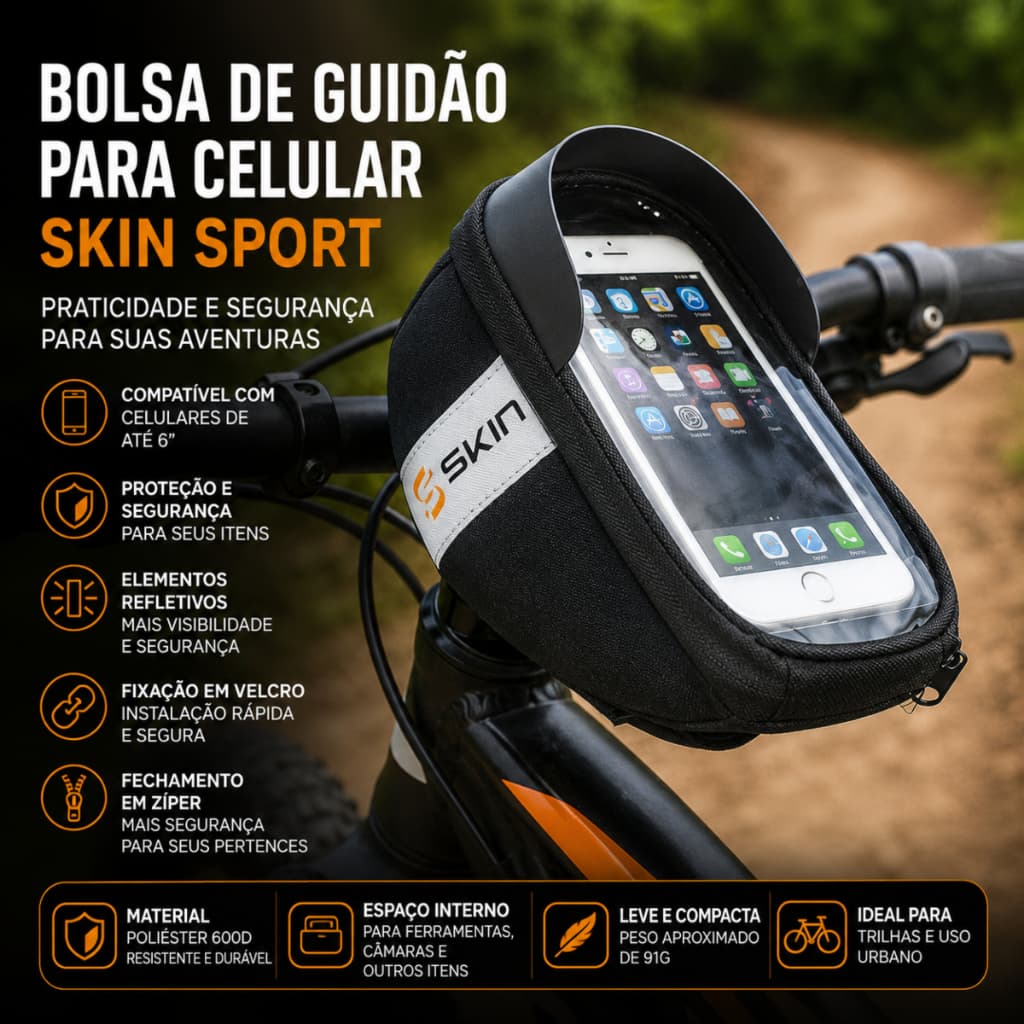 Bolsa de Guidão Skin Sport para Celular - Resistente e Refletiva