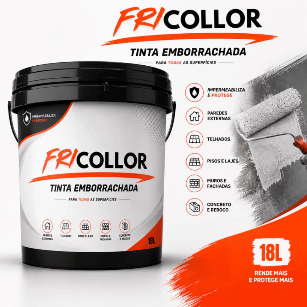 Tinta Emborrachada Impermeabilizante 18kg Fricollor Proteção Contra Infiltração para Laje, Telha e Fibrocimento
