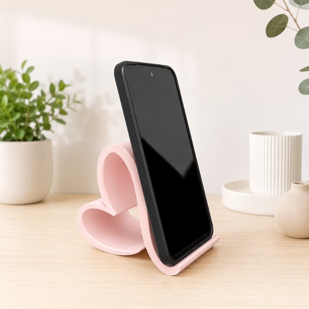 Suporte para Celular Rosa Coração Porta Celular para Mesa Suporte Universal para Smartphone Decoração Minimalista