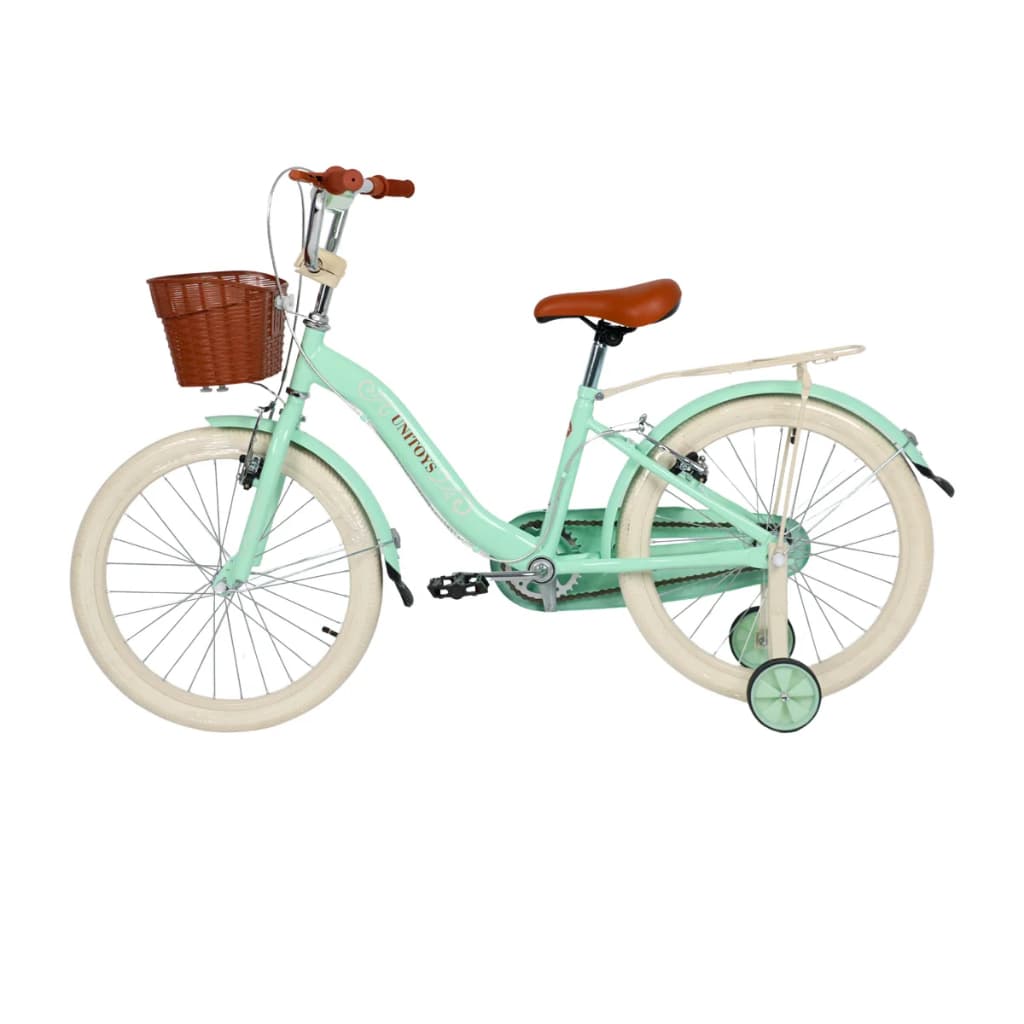 Bicicleta Infantil Verde Água Vintage Aro 20 e Aro 16 Com Cestinha - Unitoys