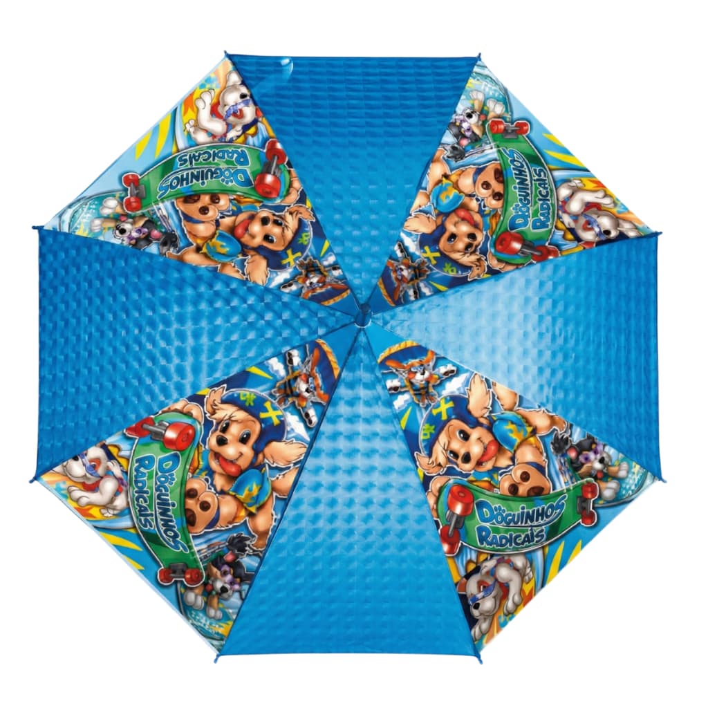 Guarda-Chuva Infantil Menino Doguinhos Radicais Resistente 60cm Sombrinha Escolar Cachorrinho Desenho Azul