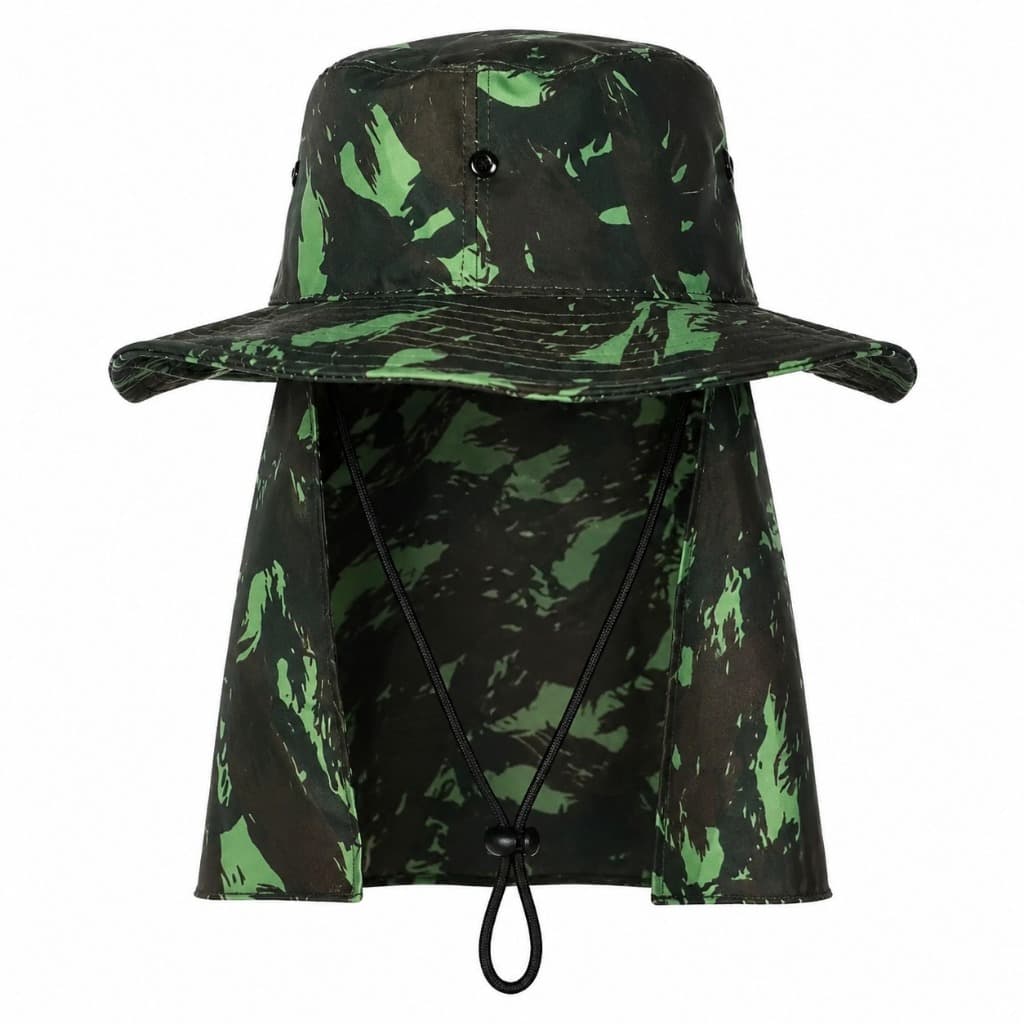 Chapéu Pescador Camuflado Verde  para Proteção do Sol e Nuca com aba kit Com 10