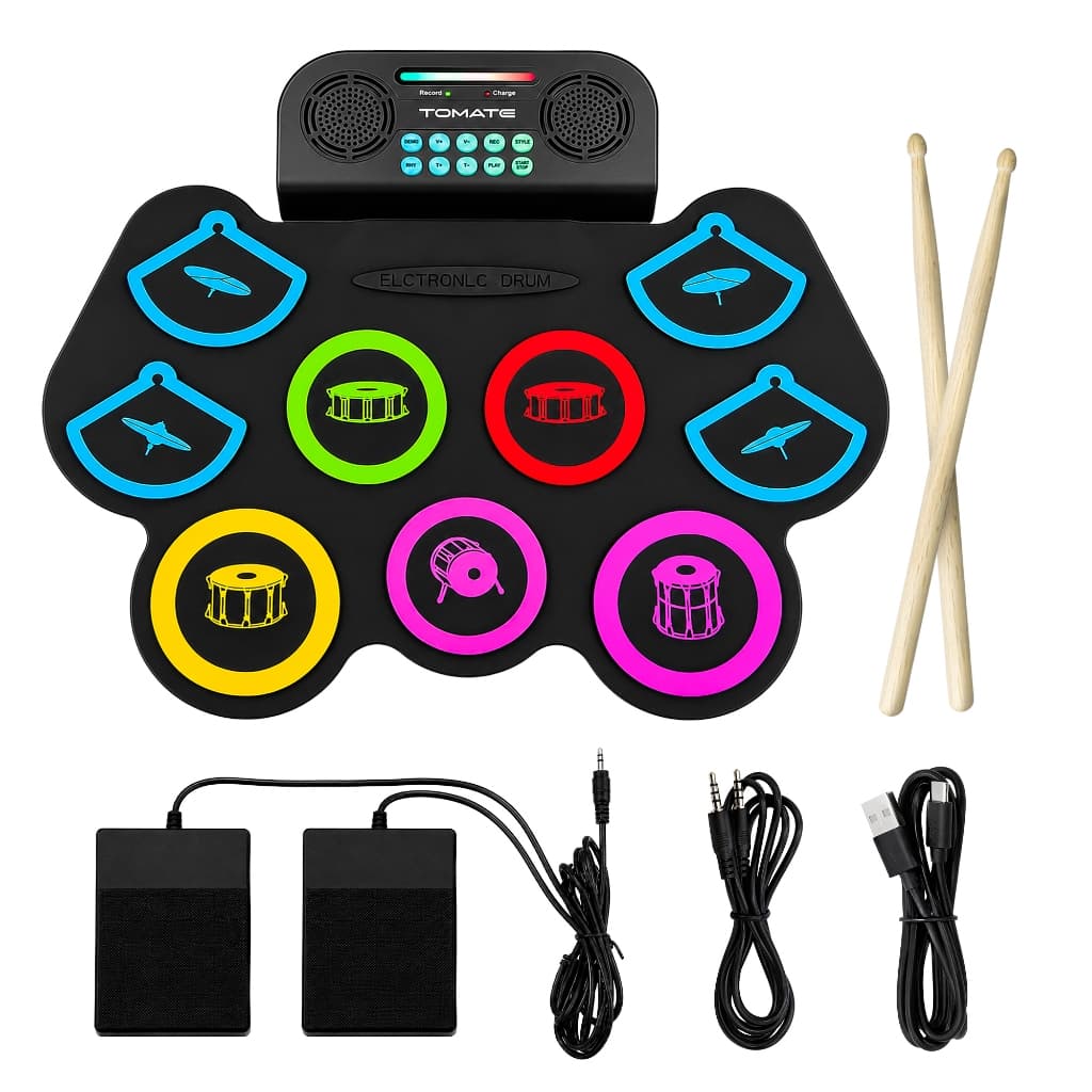 Bateria Eletrônica Musical Iniciante Portátil com Bluetooth MIDI Recarregável e Pedais